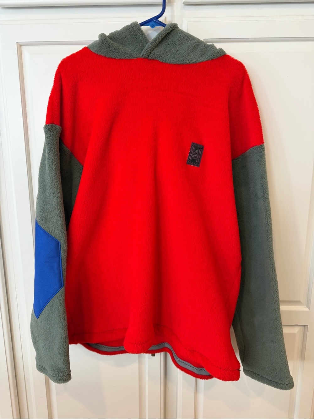 Handmade Polartec Fleece Hoodie - Red with Green & Blue Accents